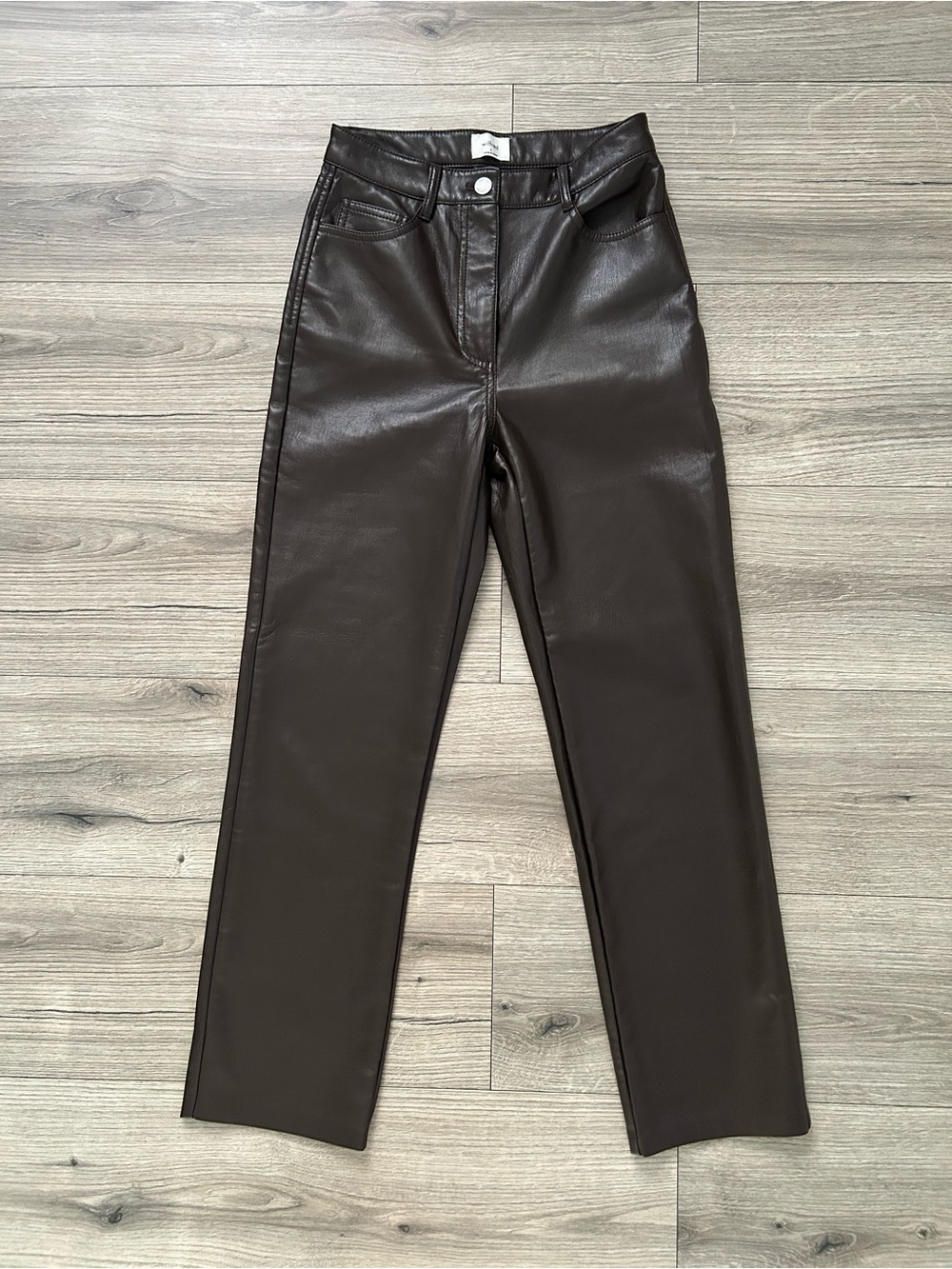 Wilfred Faux Leather Straight Leg Jeans in Dark Brown